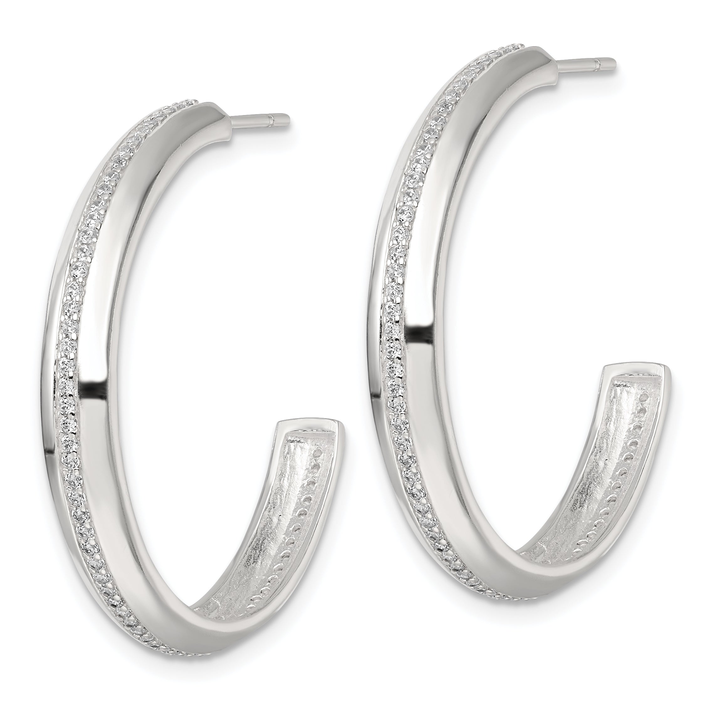Sterling Silver Polished 4.75mm CZ Post C-Hoop Earrings Secondary image