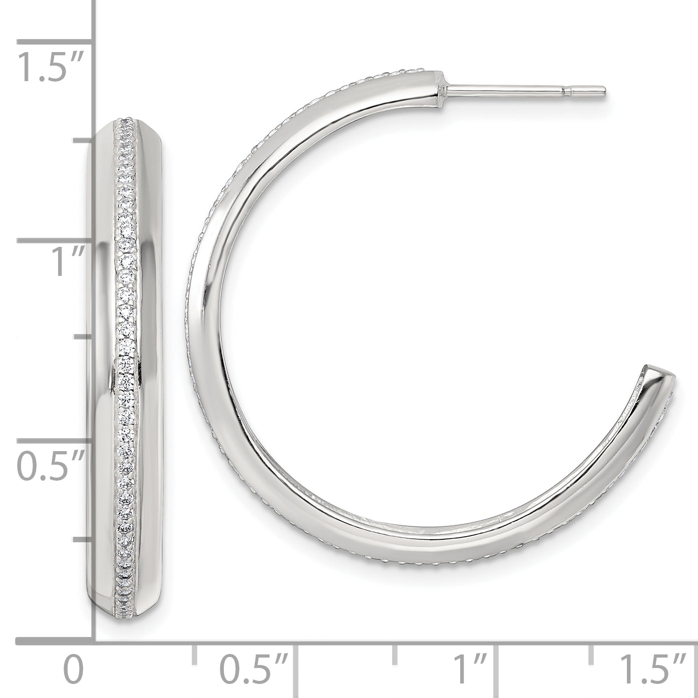 Sterling Silver Polished 4.75mm CZ Post C-Hoop Earrings