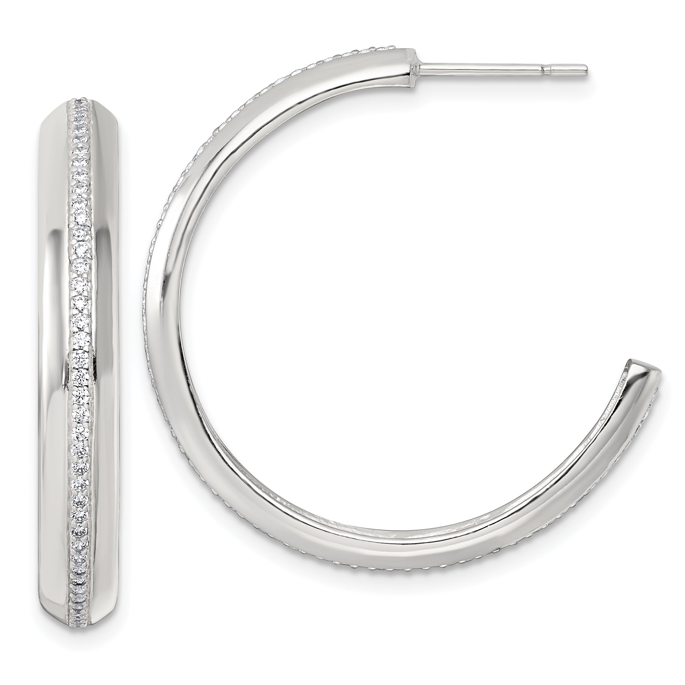 Sterling Silver Polished 4.75mm CZ Post C-Hoop Earrings Main image
