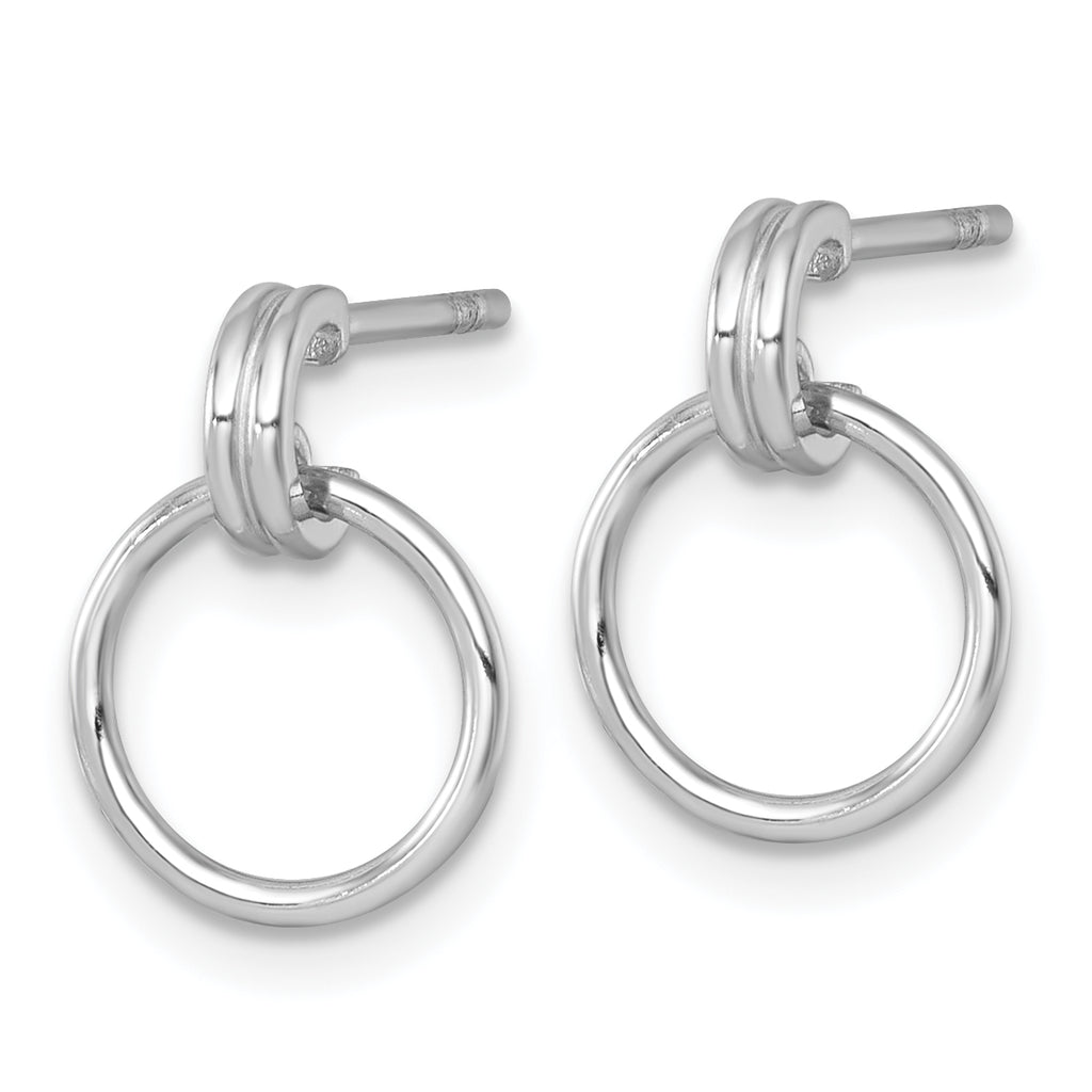 Sterling Silver Rhodium-plated Polished Circle Post Dangle Earrings
