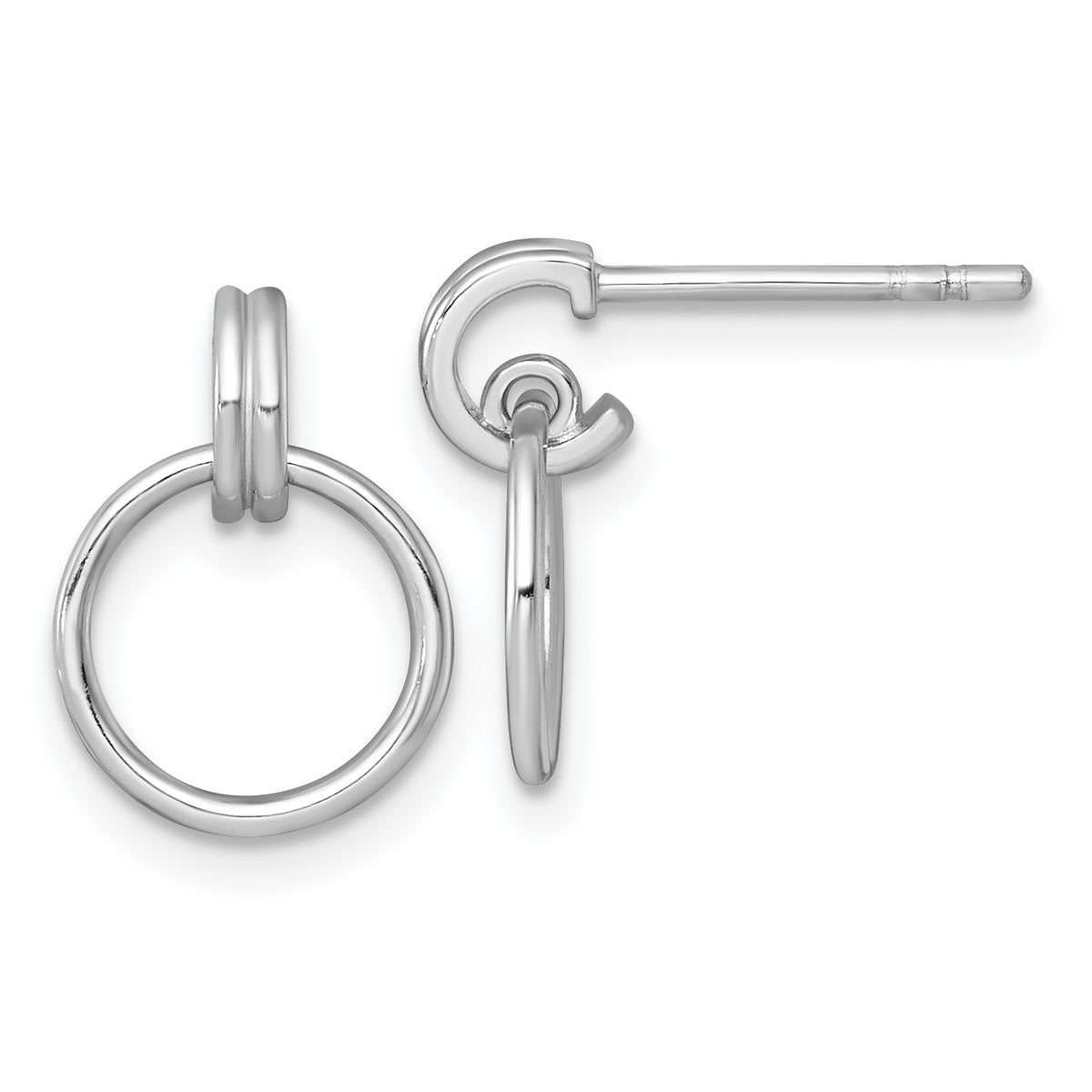 Sterling Silver Rhodium-plated Polished Circle Post Dangle Earrings