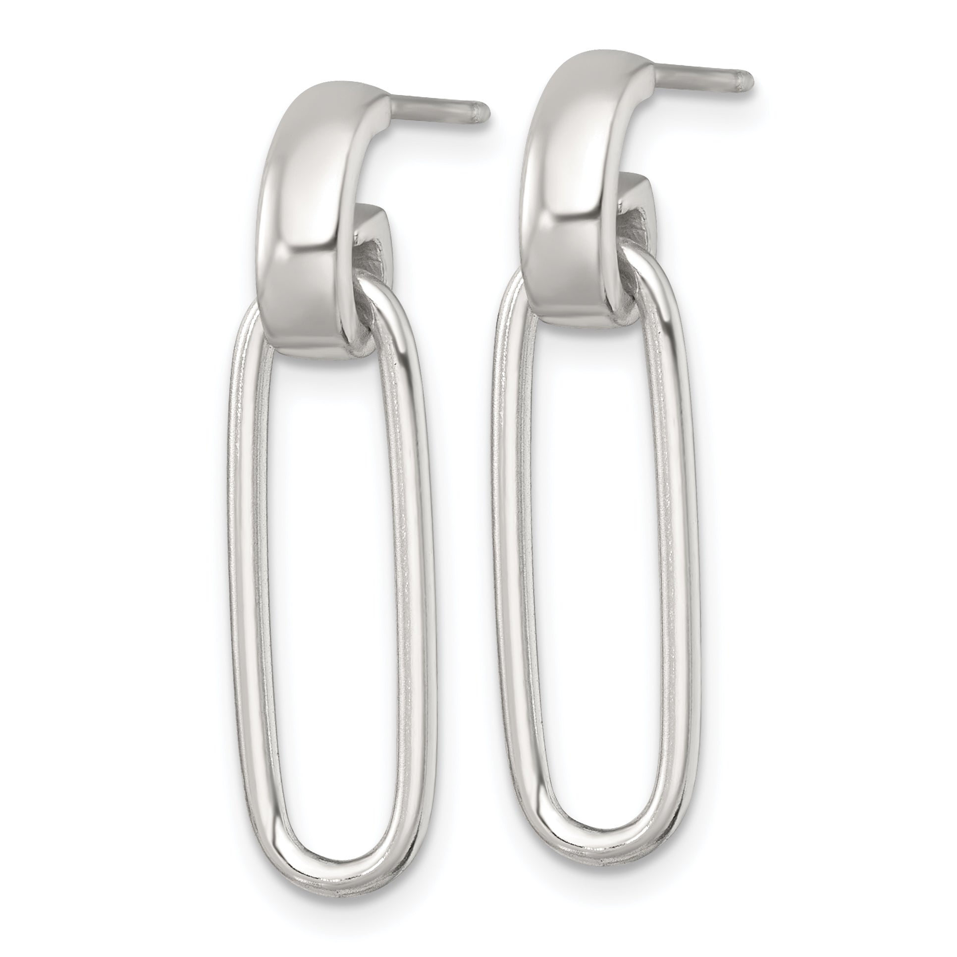 Sterling Silver Polished Elongated Oval Dangle Post Earrings Secondary image