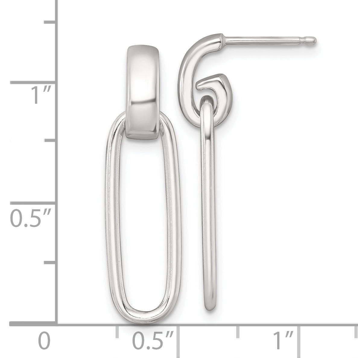 Sterling Silver Polished Elongated Oval Dangle Post Earrings