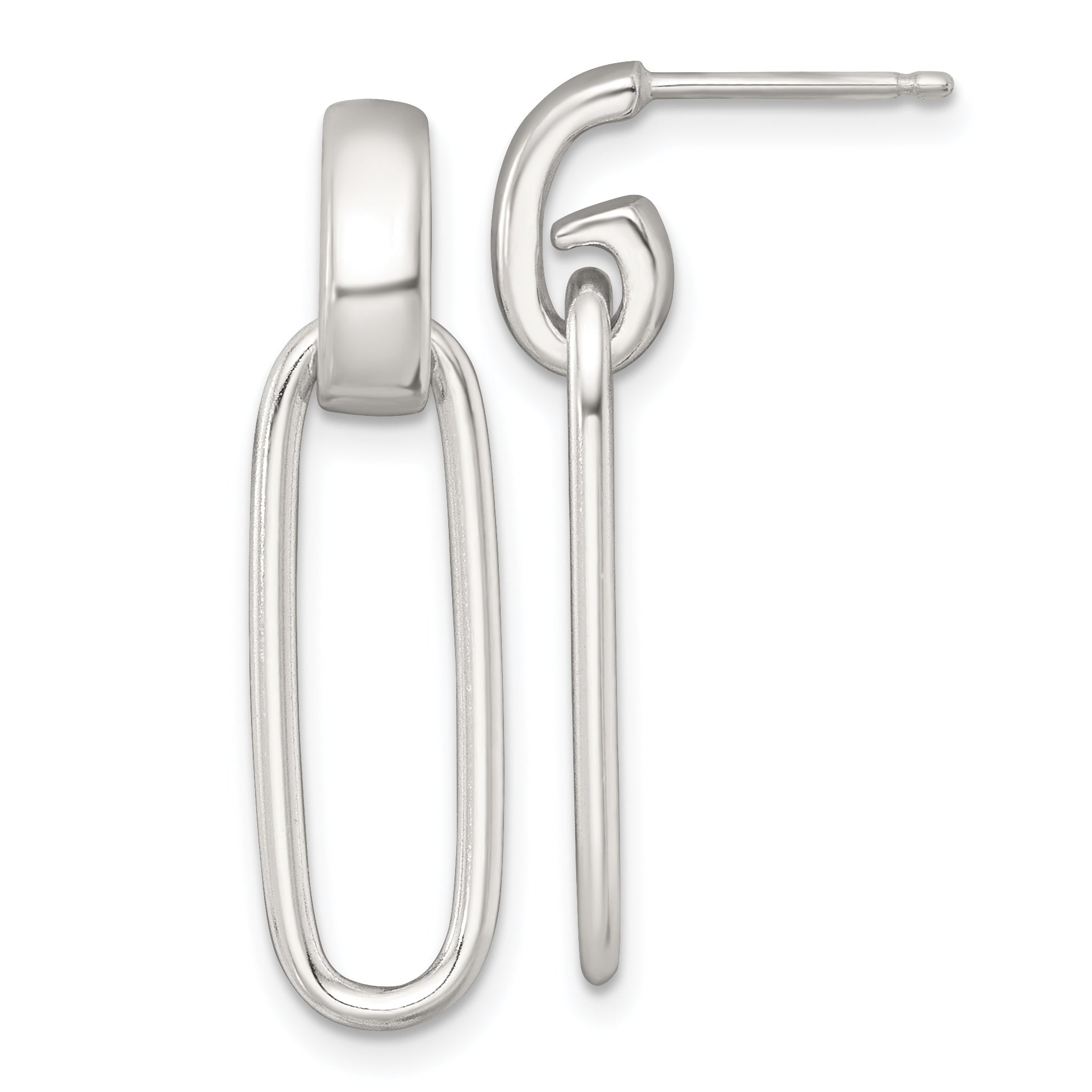 Sterling Silver Polished Elongated Oval Dangle Post Earrings Main image