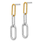 Sterling Silver Rhodium and Gold-plated Three Link Textured Dangle Post Earrings