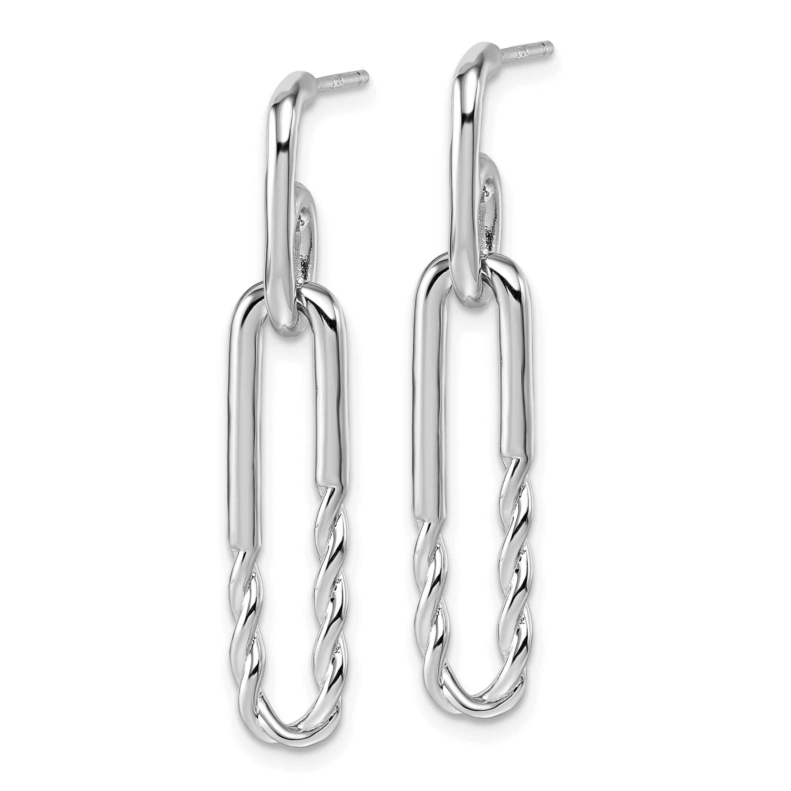 Sterling Silver Rhodium-plated Polished Twisted Paper Clip Dangle Post Earrings Secondary image