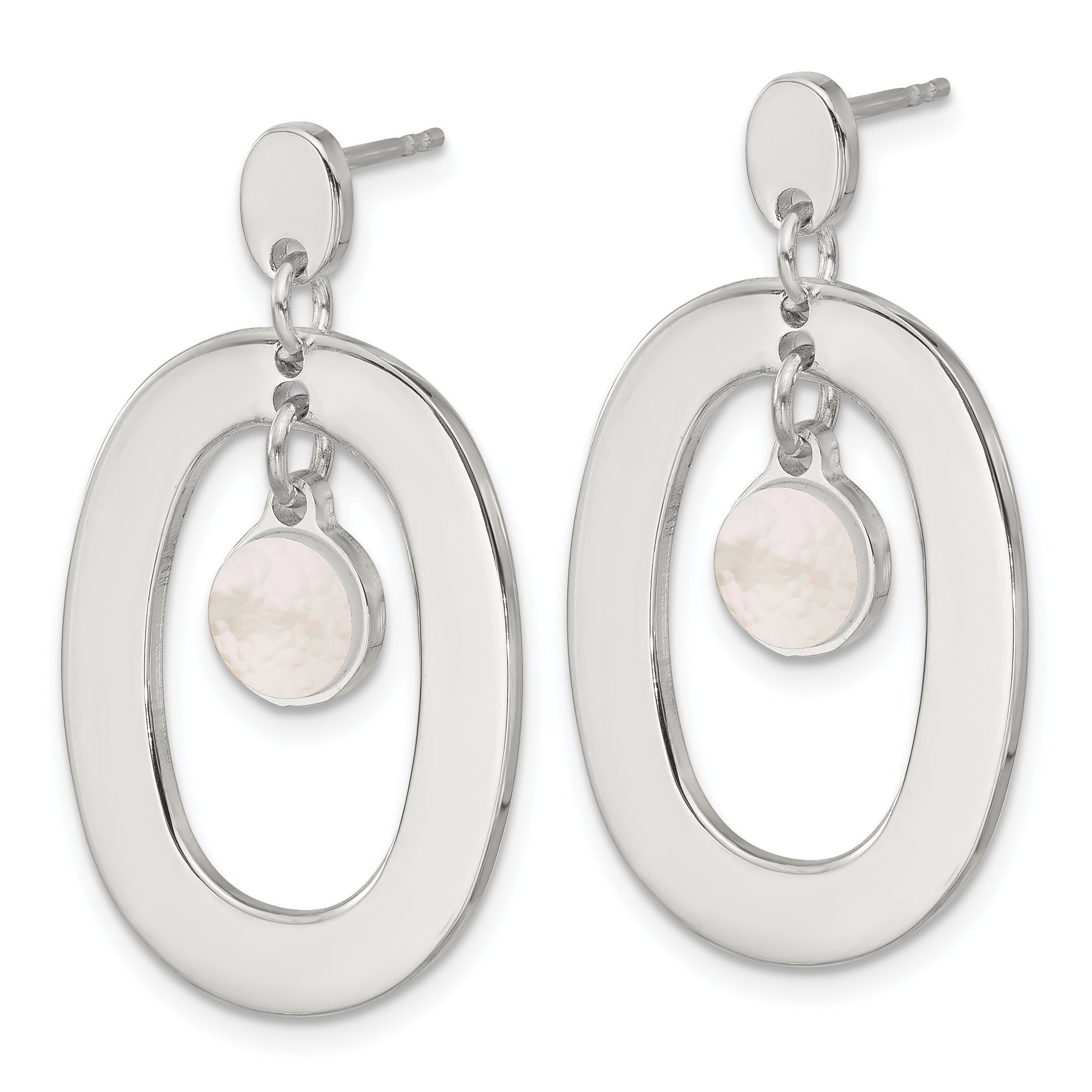 Sterling Silver Open Oval with Mother of Pearl Dangle Post Earrings