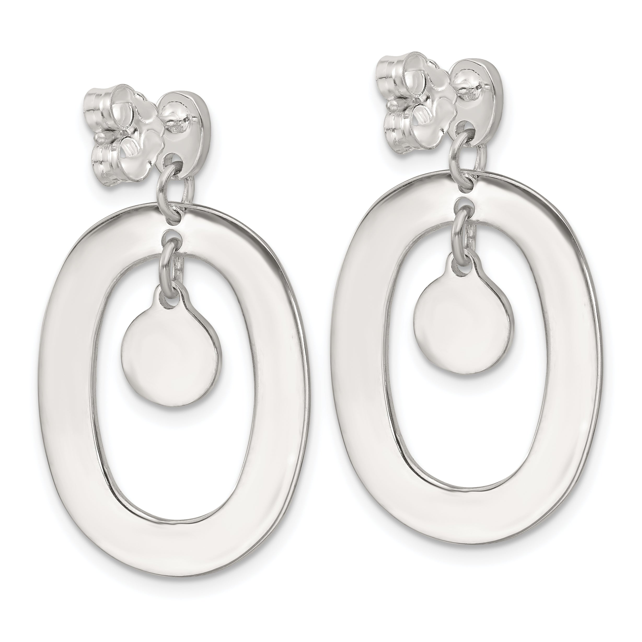 Sterling Silver Open Oval with Mother of Pearl Dangle Post Earrings