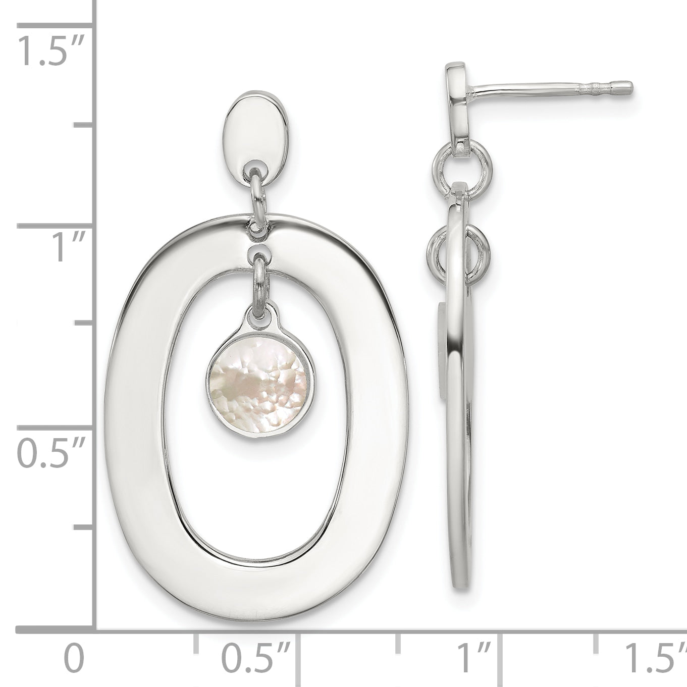 Sterling Silver Open Oval with Mother of Pearl Dangle Post Earrings