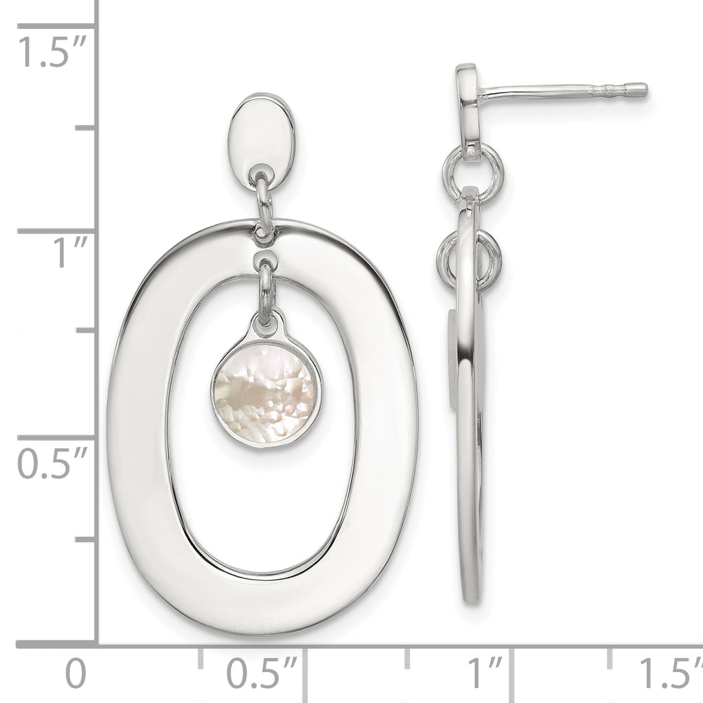 Sterling Silver Open Oval with Mother of Pearl Dangle Post Earrings