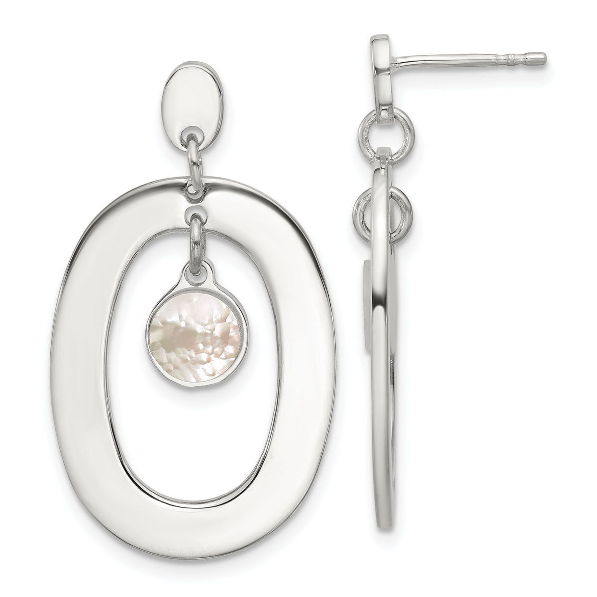 Oval Mother of Pearl Stud Dangle Earrings in Sterling Silver, 18.6mm - Sophia Jewelers Main image