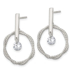 Sterling Silver Polished Twisted Circle with Moveable White CZ Dangle Post Earrings