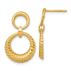 Sterling Silver Gold-tone Polished and Grooved Double Circle Doorknocker Post Dangle Earrings