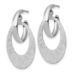 Sterling Silver Rhodium-plated Polished and Brushed Oval Dangle C-Hoop Post Earrings