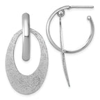 Sterling Silver Rhodium-plated Polished and Brushed Oval Dangle C-Hoop Post Earrings