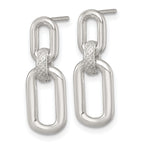 Sterling Silver Polished and Textured Fancy Rectangular Link Dangle Post Earrings