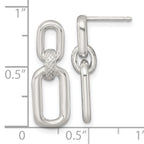 Sterling Silver Polished and Textured Fancy Rectangular Link Dangle Post Earrings