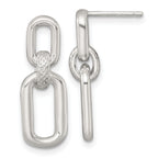 Sterling Silver Polished and Textured Fancy Rectangular Link Dangle Post Earrings