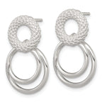 Sterling Silver Polished and Textured Double Circle Dangle Post Earrings