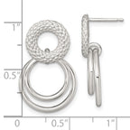 Sterling Silver Polished and Textured Double Circle Dangle Post Earrings