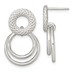 Sterling Silver Polished and Textured Double Circle Dangle Post Earrings