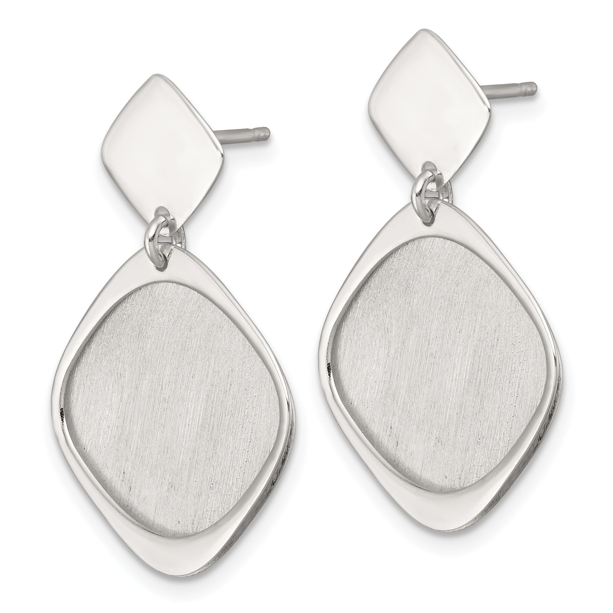 Sterling Silver Polished and Brushed Square Dangle Post Earrings
