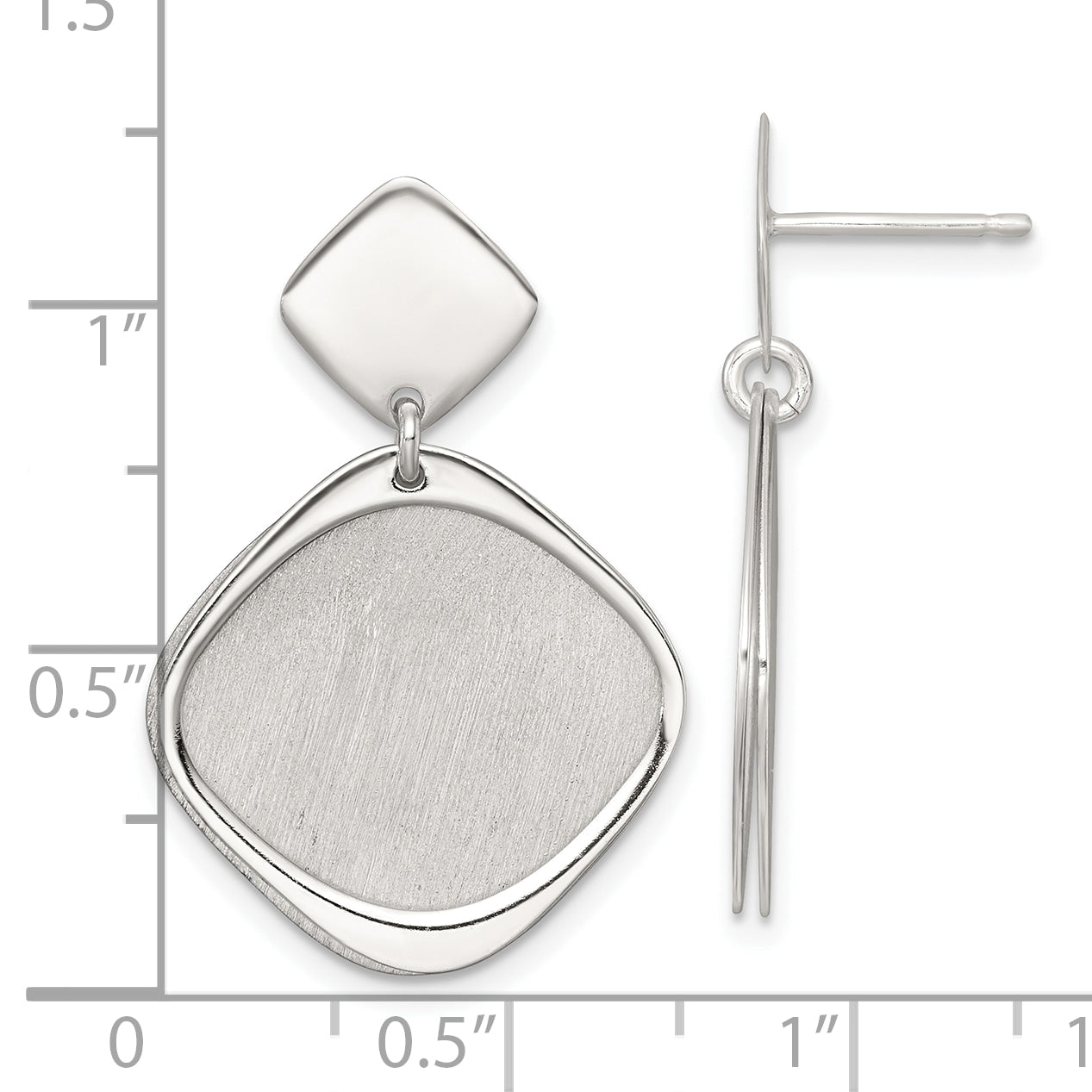 Sterling Silver Polished and Brushed Square Dangle Post Earrings