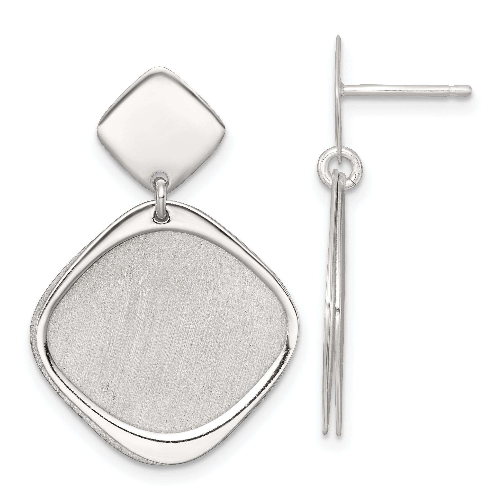 Sterling Silver Polished and Brushed Square Dangle Post Earrings Main image