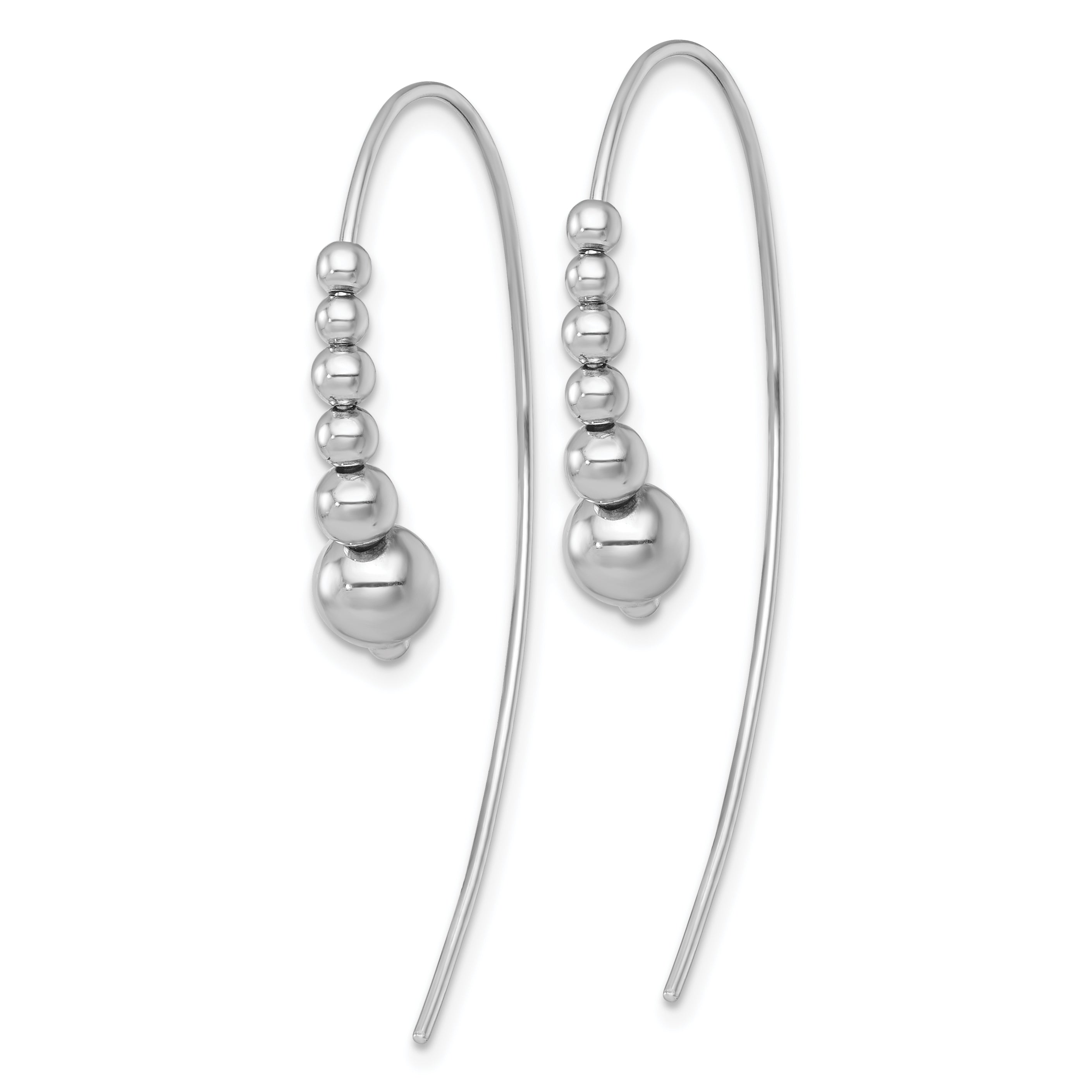 Sterling Silver Rhodium-plated Polished Graduated Beads Threader Earrings Secondary image