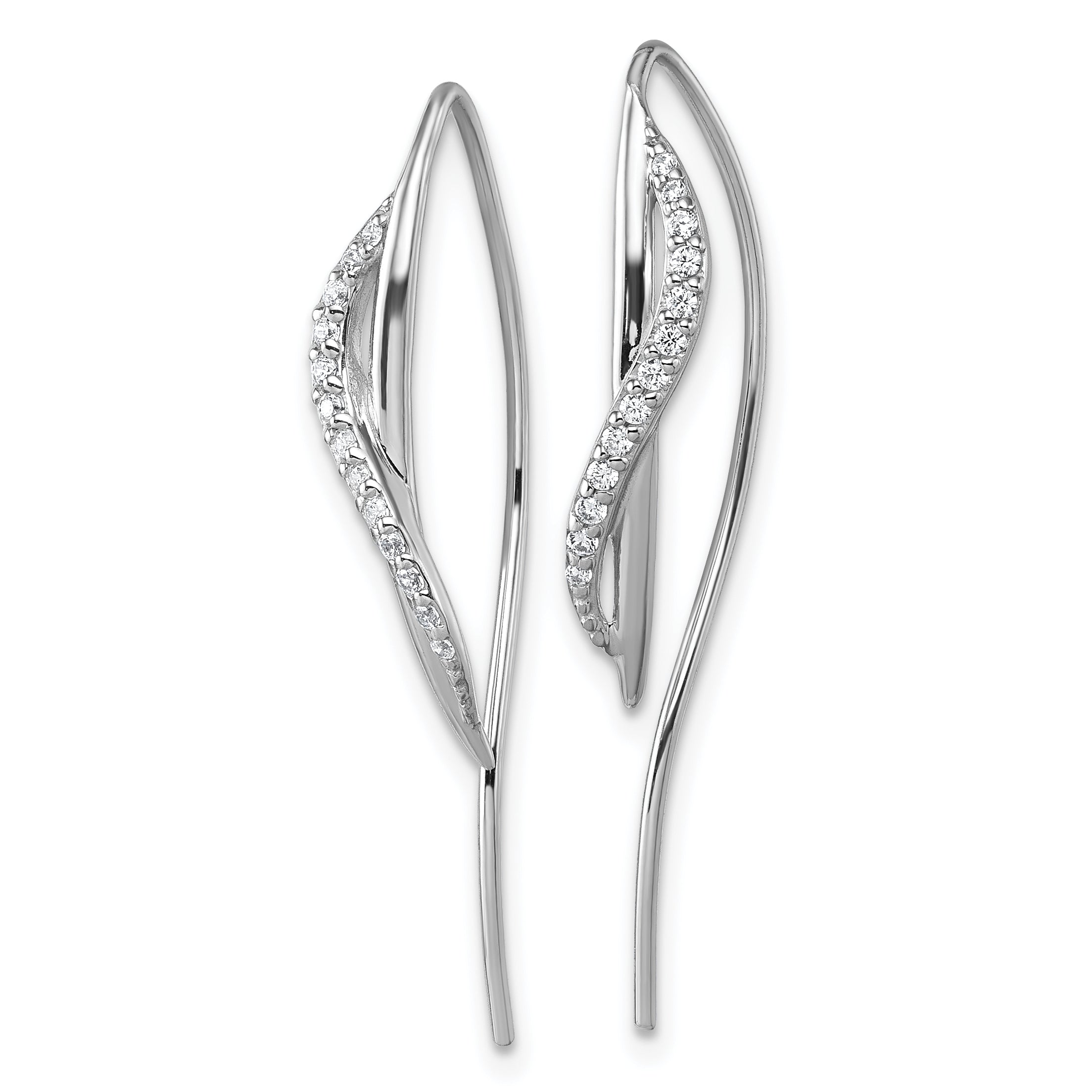 Sterling Silver Rhodium-plated CZ Swirl Polished Threader Earrings Secondary image