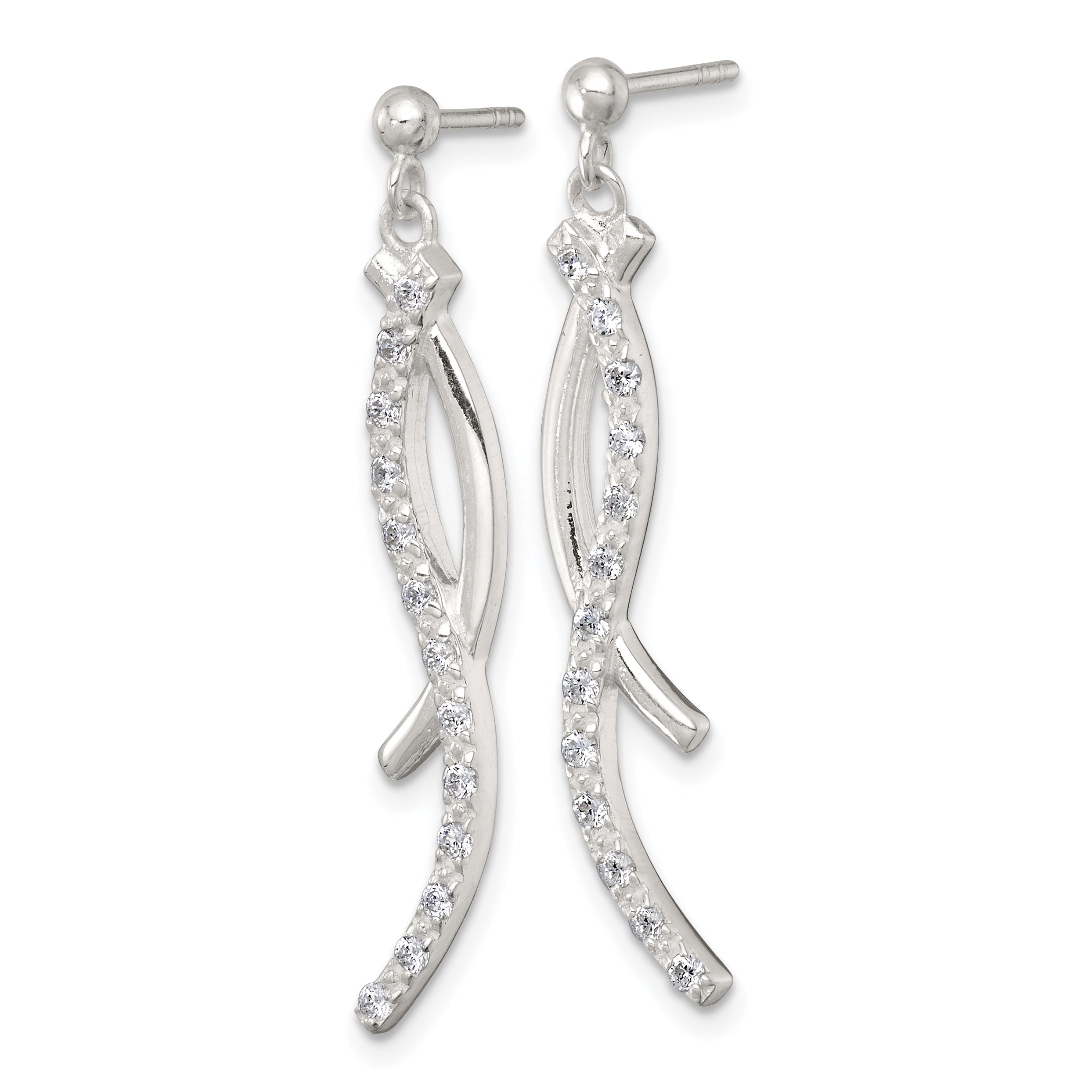 Sterling Silver Polished Fancy CZ Swirl Post Dangle Earrings Secondary image