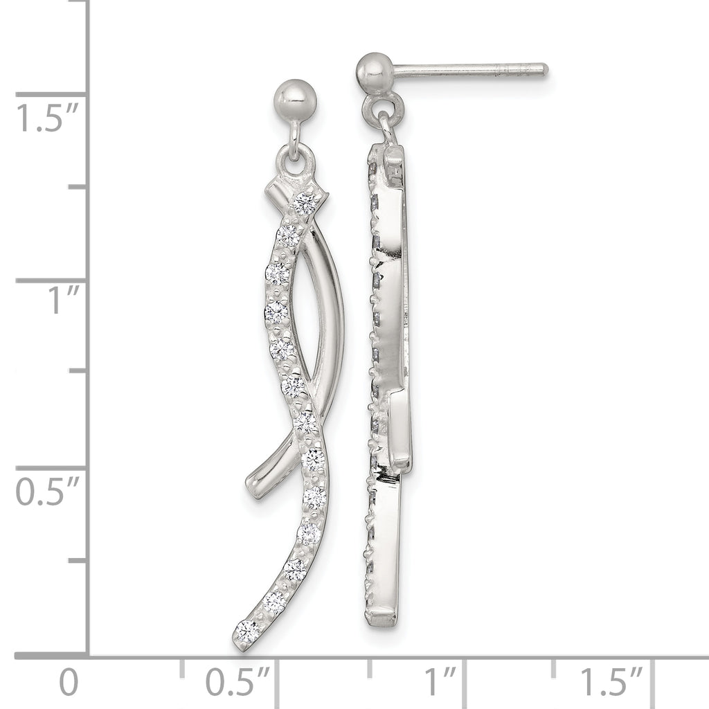 Sterling Silver Polished Fancy CZ Swirl Post Dangle Earrings