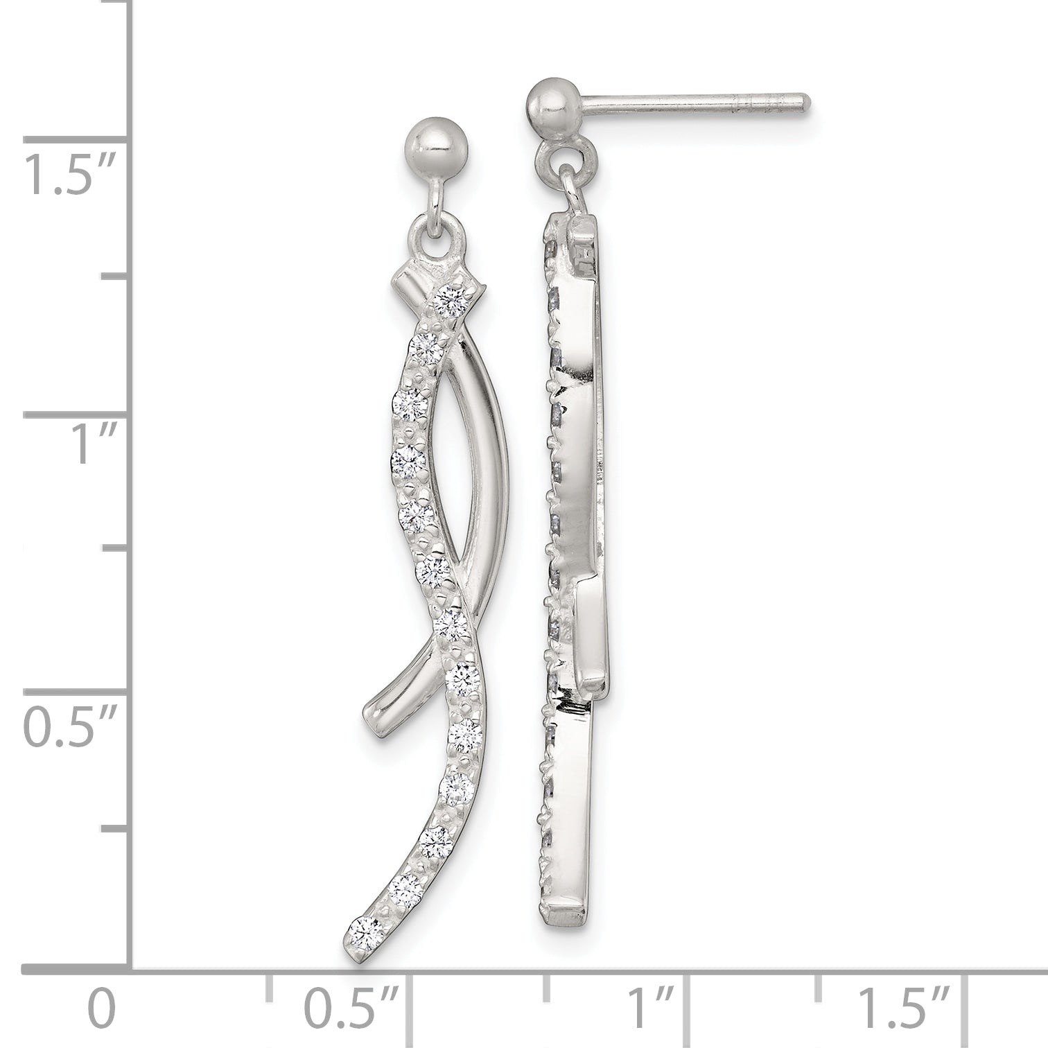 Sterling Silver Polished Fancy CZ Swirl Post Dangle Earrings
