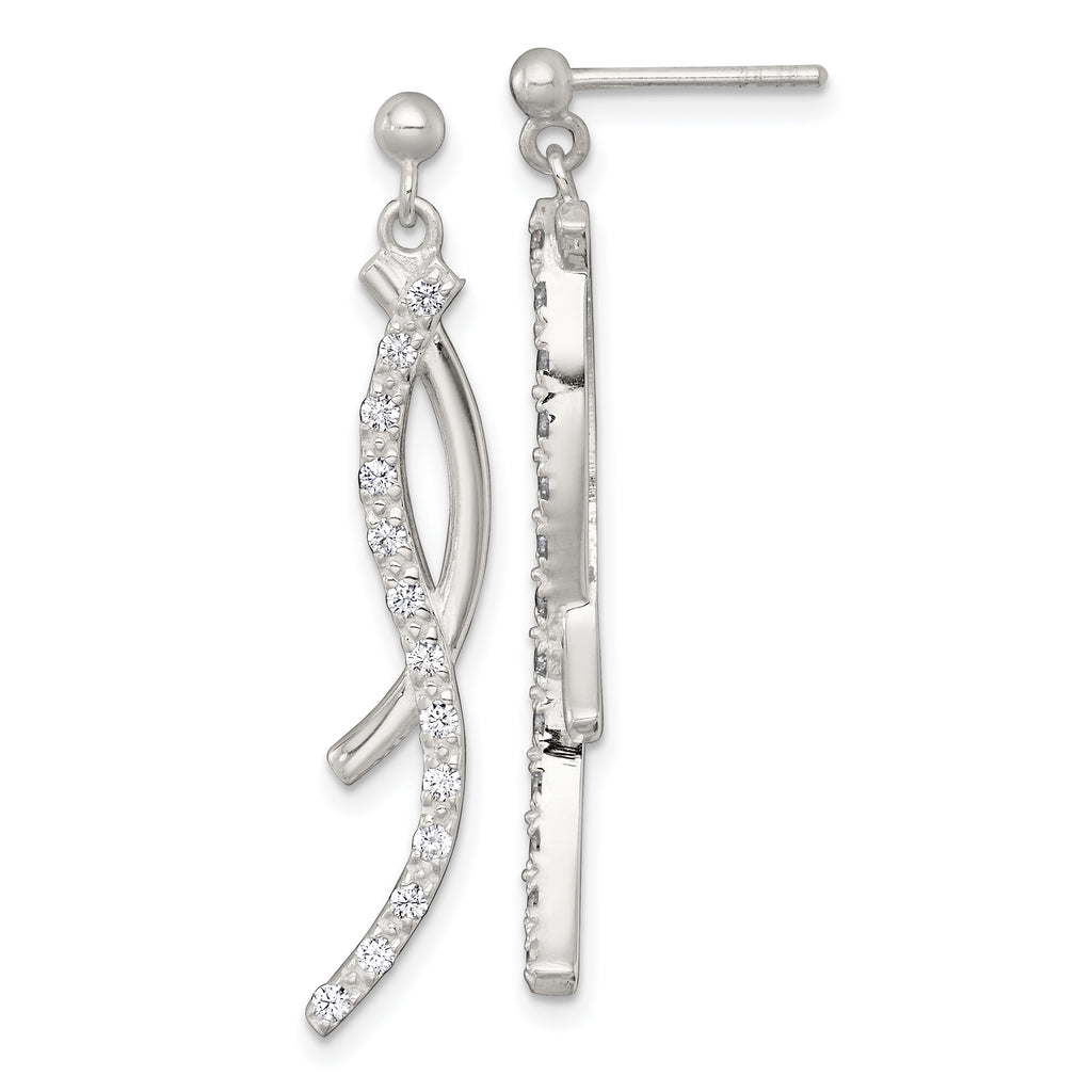 Sterling Silver Polished Fancy CZ Swirl Post Dangle Earrings