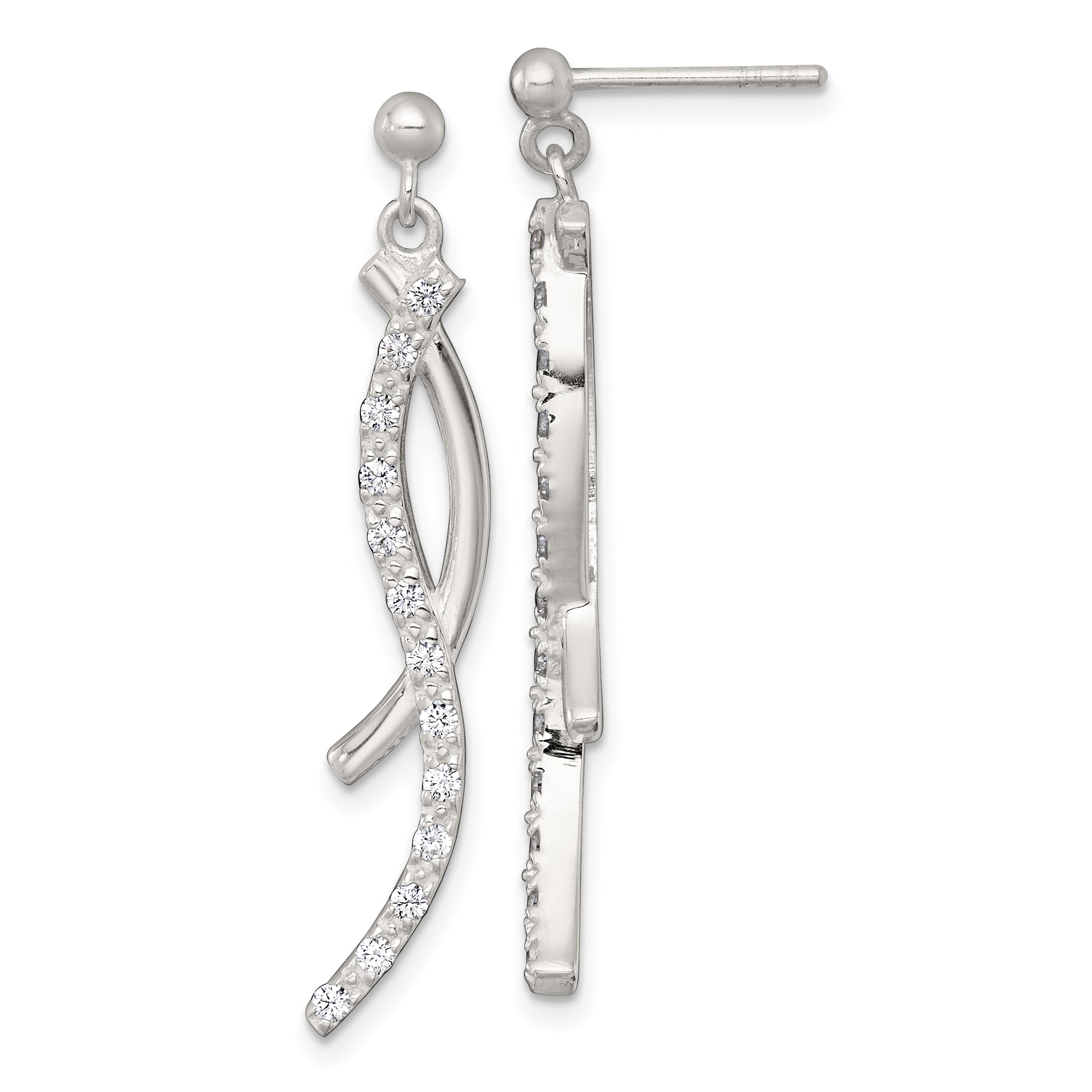 Sterling Silver Polished Fancy CZ Swirl Post Dangle Earrings