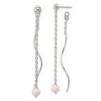 Sterling Silver Polished Fancy Freshwater Cultured Pearl on Chain and Twist Dangle Post Earrings