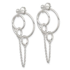 Sterling Silver Polished and Textured Multi Circle and Chain Dangle Post Earrings