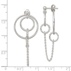 Sterling Silver Polished and Textured Multi Circle and Chain Dangle Post Earrings