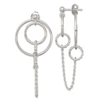 Sterling Silver Polished and Textured Multi Circle and Chain Dangle Post Earrings