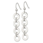 Sterling Silver Polished and Textured Four Circles Dangle Shepherd Hook Earrings