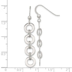 Sterling Silver Polished and Textured Four Circles Dangle Shepherd Hook Earrings
