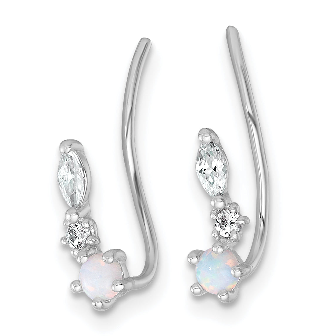 Sterling Silver Rhodium-plated Polished CZ and Lab Created Opal Ear Climber Earrings Secondary image
