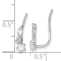 Sterling Silver Rhodium-plated Polished CZ and Lab Created Opal Ear Climber Earrings