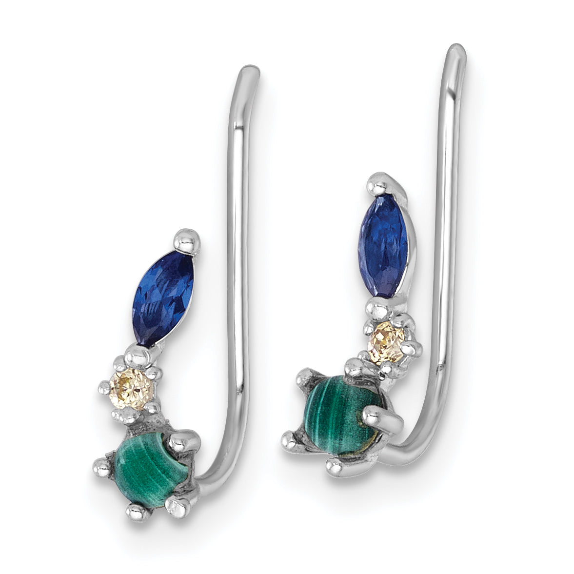 Sterling Silver Rhodium-plated CZ Malachite and Nano Crystal Ear Climber Earrings Secondary image