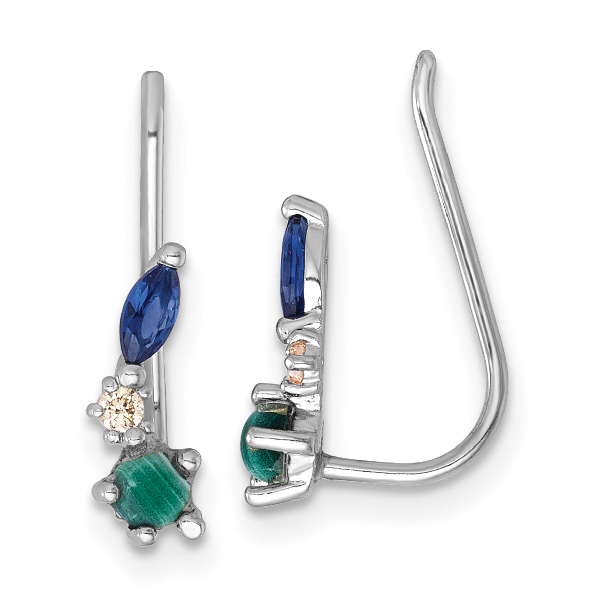 Sterling Silver Rhodium-plated CZ Malachite and Nano Crystal Ear Climber Earrings Main image