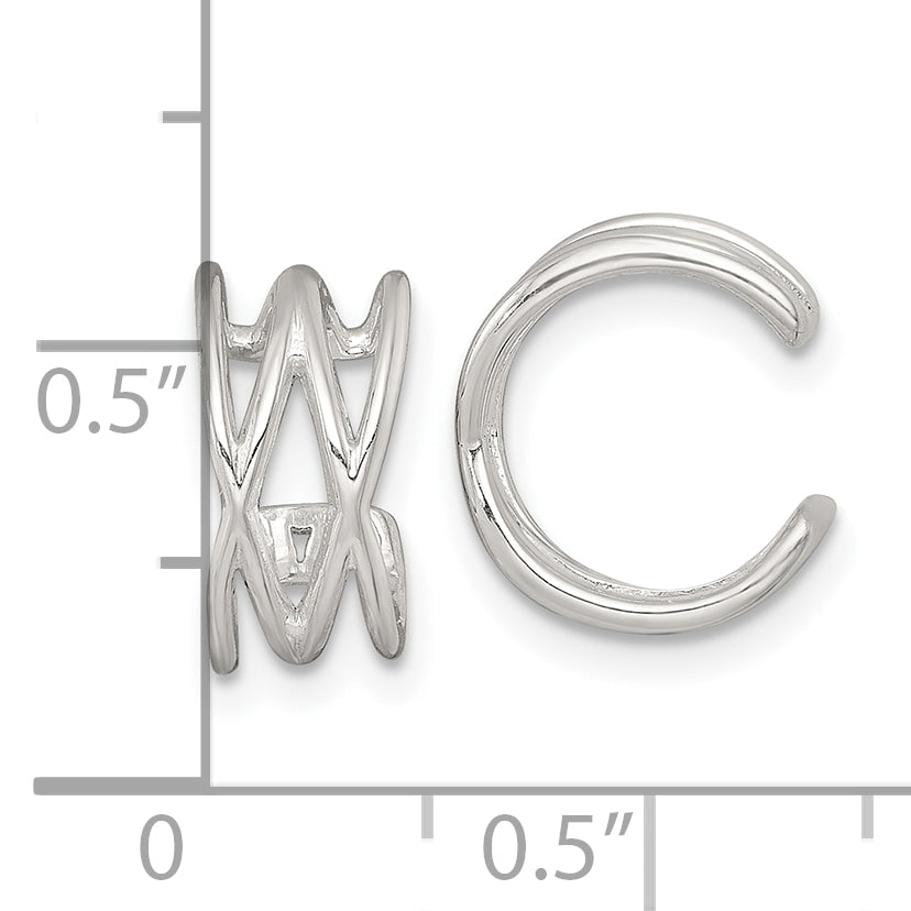 Sterling Silver Polished Double Criss Cross Pair of Ear Cuffs