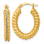 Sterling Silver Gold-tone Polished and Twisted Glitter Oval Hoop Earrings