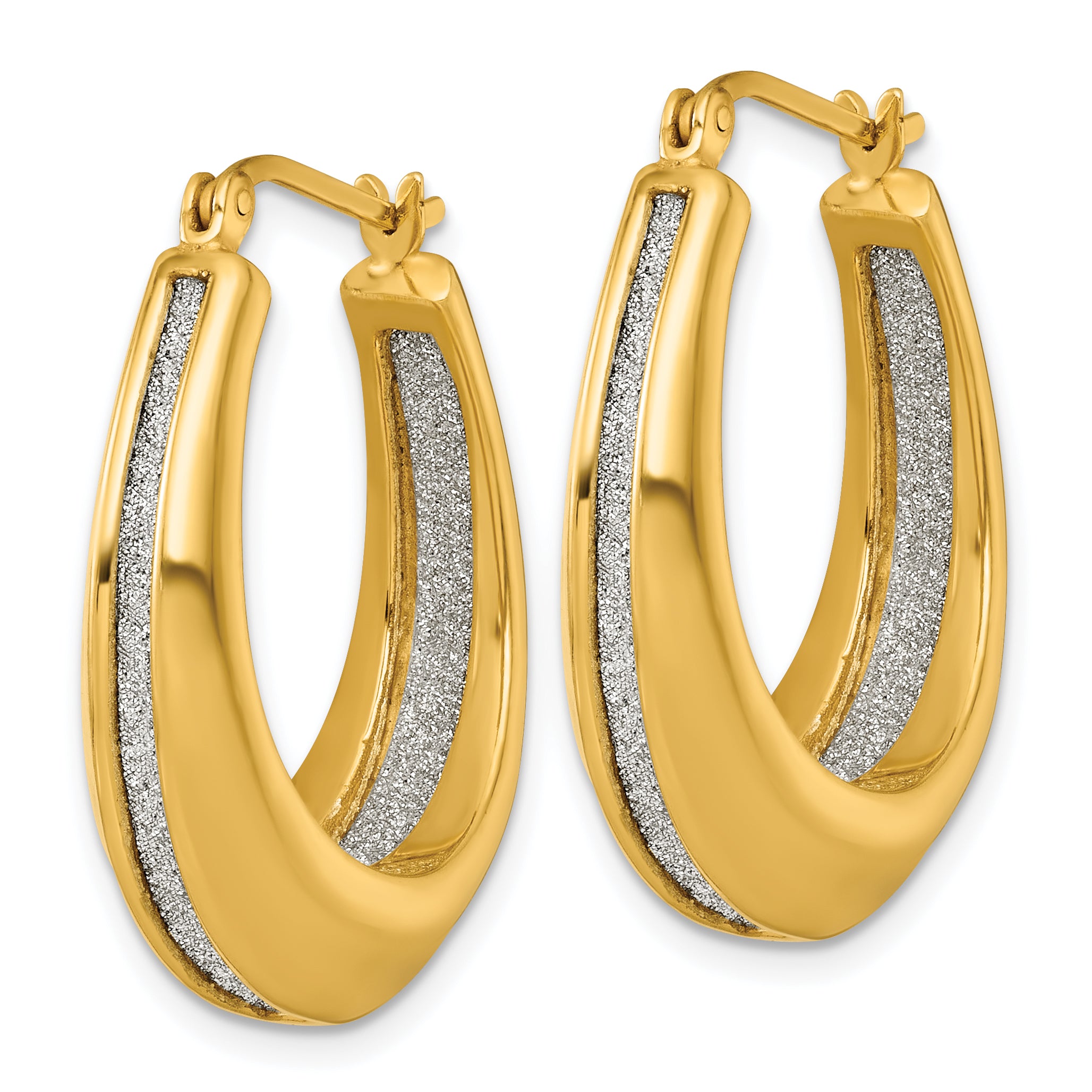 Sterling Silver Gold-tone Polished and Twisted Glitter In and Out Oval Hoop Earrings Secondary image