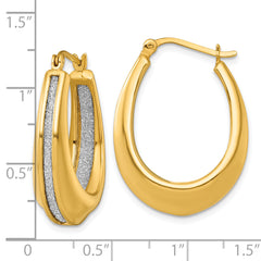 Sterling Silver Gold-tone Polished and Twisted Glitter In and Out Oval Hoop Earrings