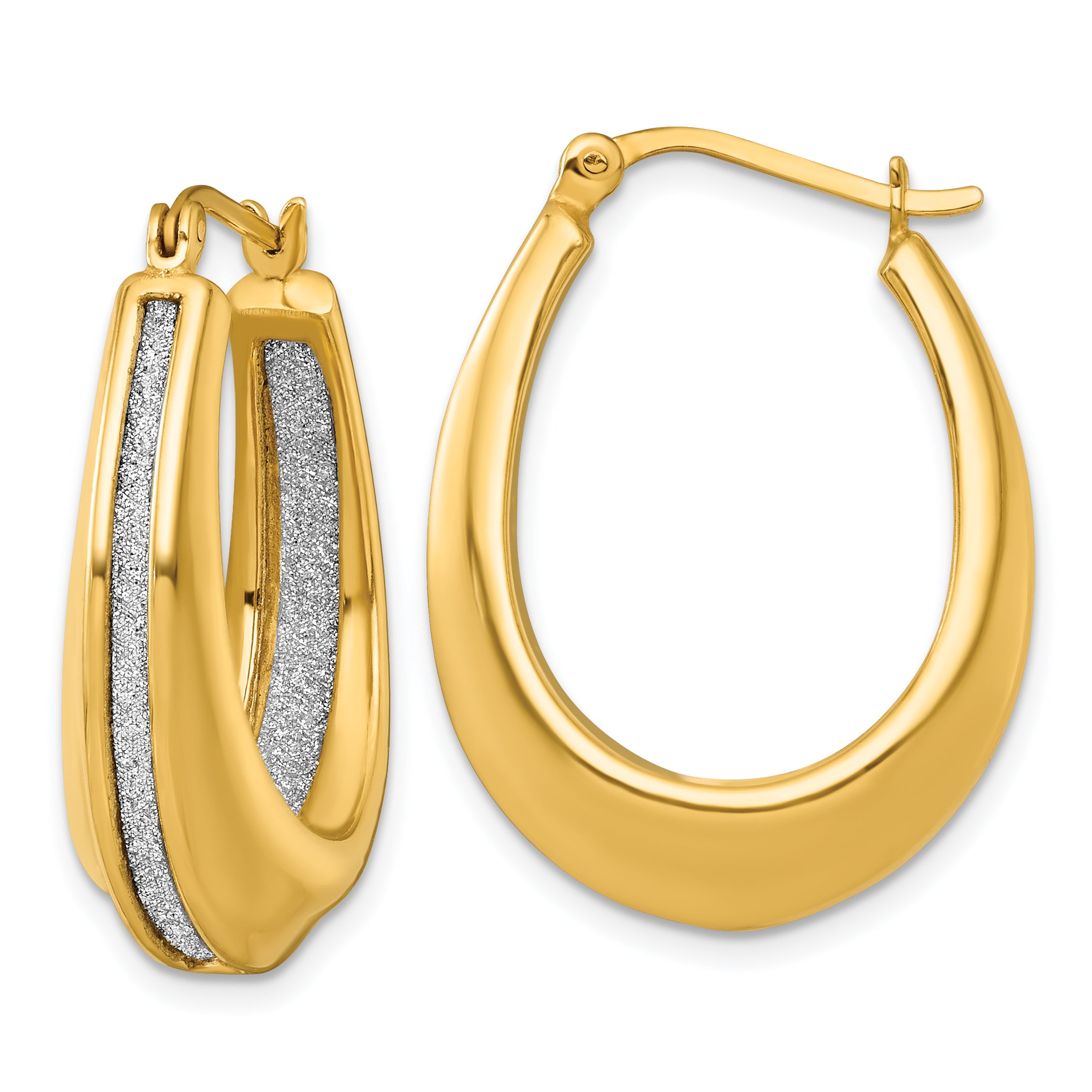 Sterling Silver Gold-tone Polished and Twisted Glitter In and Out Oval Hoop Earrings Main image